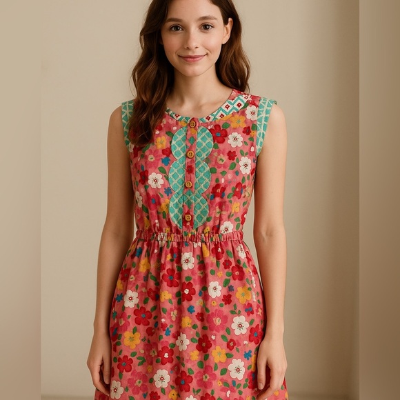 MATILDA JANE Floral Sleeveless Fit & Flare Dress Whimsical Boho Playful XS - Picture 1 of 13
